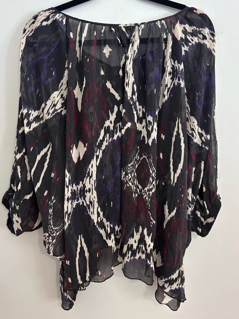Winter Kate Silk Boho Blouse M Sheer Ikat Peasant Festival Top Vintage Silk